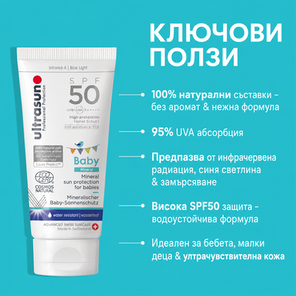 Ultrasun Mineral Baby SPF50 - Минерална Слънцезащита за Бебета