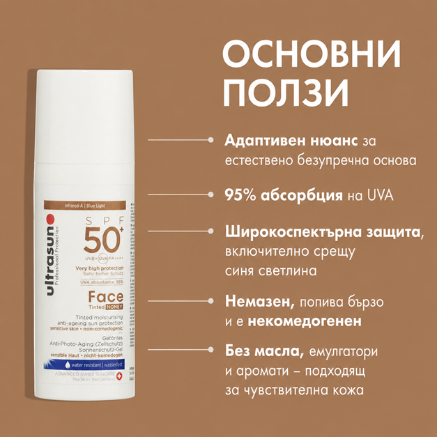 Ultrasun Face Tinted SPF50+ Дневен Хидратант Тониран