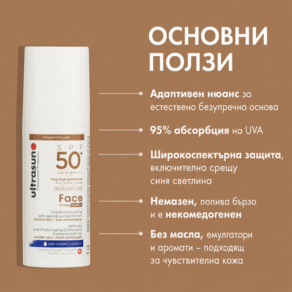 Ultrasun Face Tinted SPF50+ Дневен Хидратант Тониран